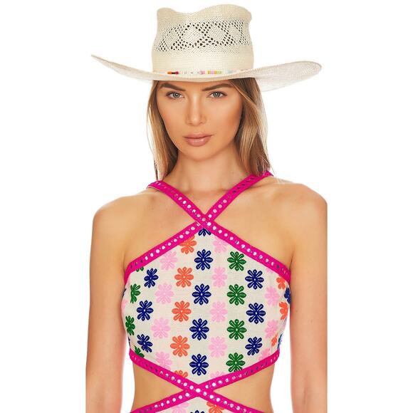 Gladys Tamez Millinery Bella Straw Cowboy Hat Beaded Band Natural Size Small